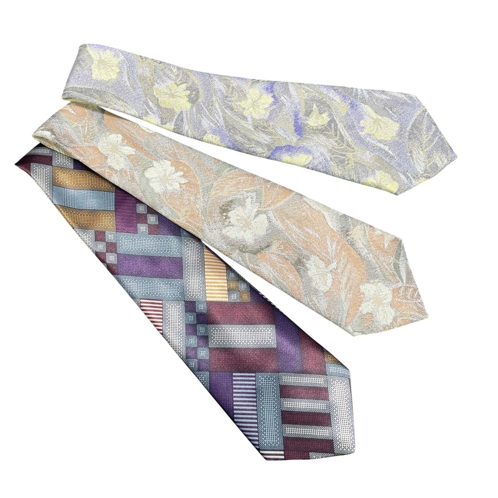 Vintage Dino Collection Neckties Men Multicolor Geometric Floral Lot of 3